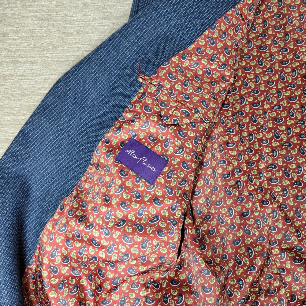 Alan Flusser Blazer Jacket XXL Mens Navy Micro Check Paisley Lined Sport Coat